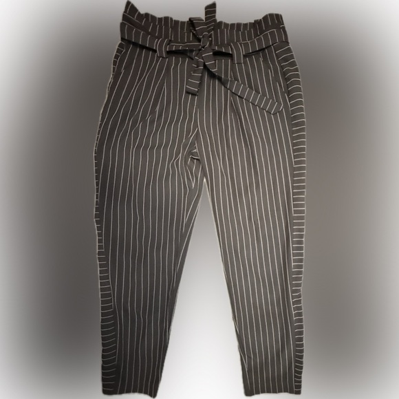 Women's Black Striped Straight Leg Pants - Picture 1 of 4